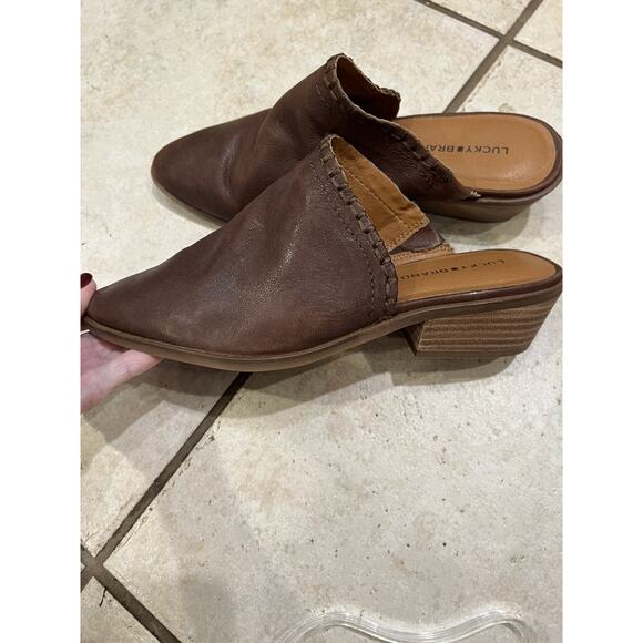 Lucky Brand Brown Leather Maizin Low Block Heel Mule Sz 7.5 - Picture 2 of 9